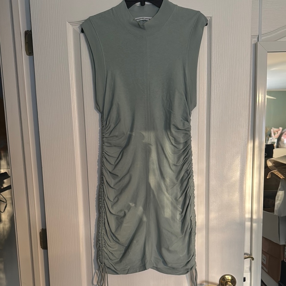 Sage Green Sleeveless Ruched Dress